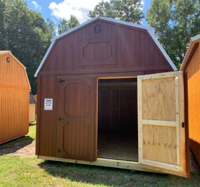 10x16 Lofted Barn brown urethane | Ravenel Buildings | Charleston ...