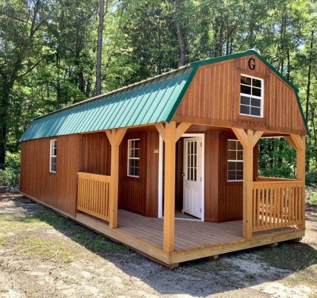 16x24 Side Porch Cabin urethane - Ravenel Buildings